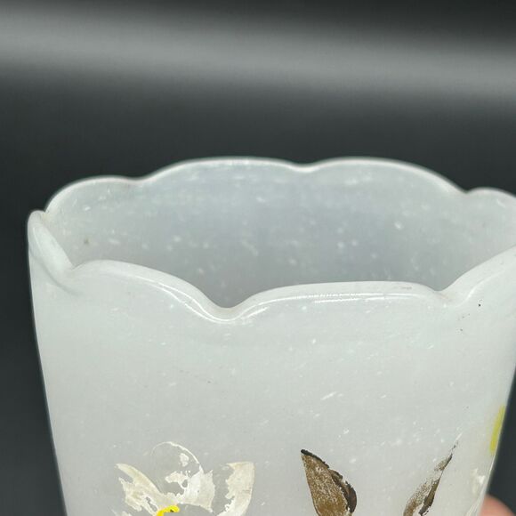 Vintage Bristol White Satin Glass Vase Hand Painted Floral  8" Hand Blown (F) - Picture 3 of 5